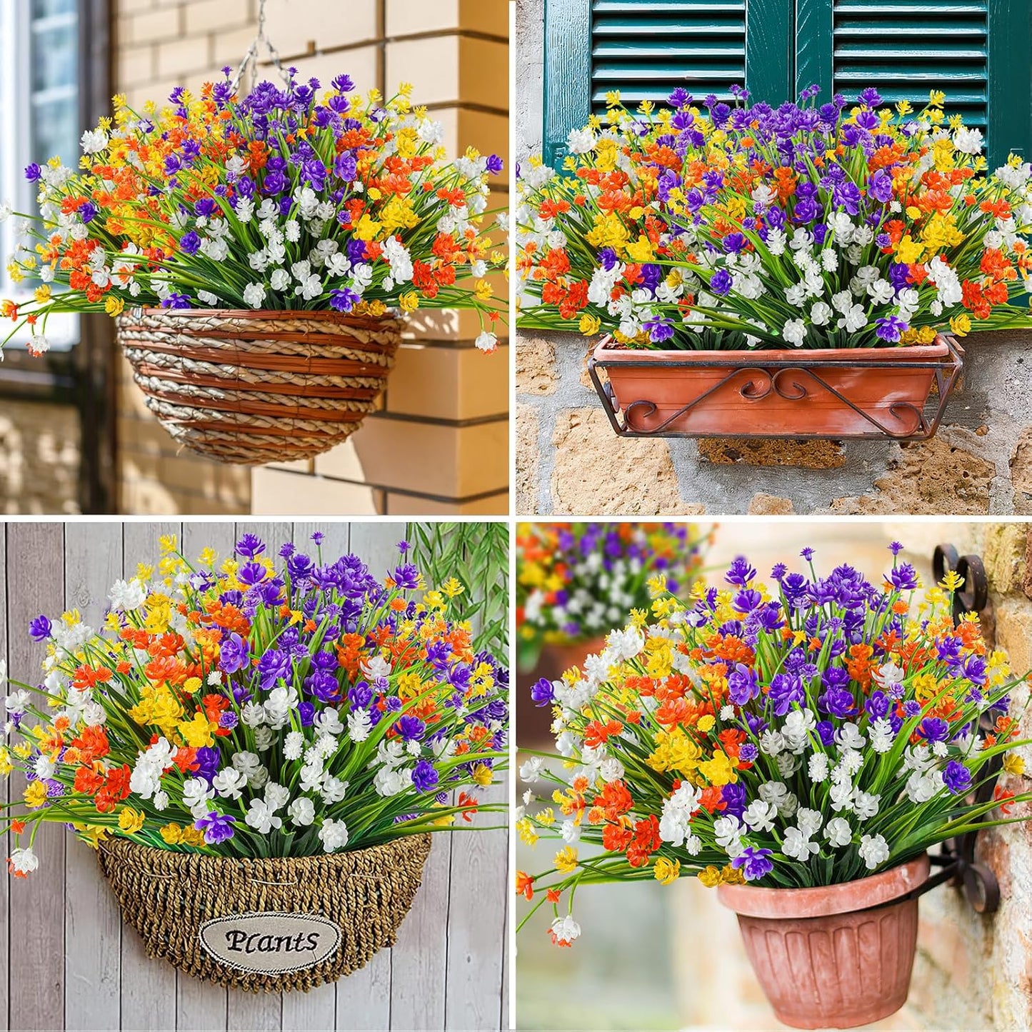 AmyHomie 20 Bundles Artificial Flowers for Outdoor UV Resistant Faux Flowers No Fade Fake Plastic Plants Garden Porch Window Box Decorating(Mix Color)