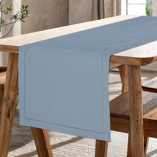 Ruvanti Linen Table Runner 48 Inches, Classic Hemstitch, Washable, Reusable, Non-Slipping, Stain Resistant- Perfect for Parties, Weddings, Dinners, Thanksgiving, Christmas, Indoor use – Grey