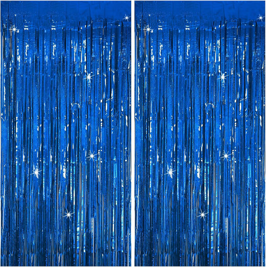 Tinsel Curtain Party Backdrop Blue Birthday Party Decorations 2 Packs Glitter Foil Fringe Curtain Party Decor Streamers Photo Booth for Birthday Christmas Wedding Halloween Graduation Decorations