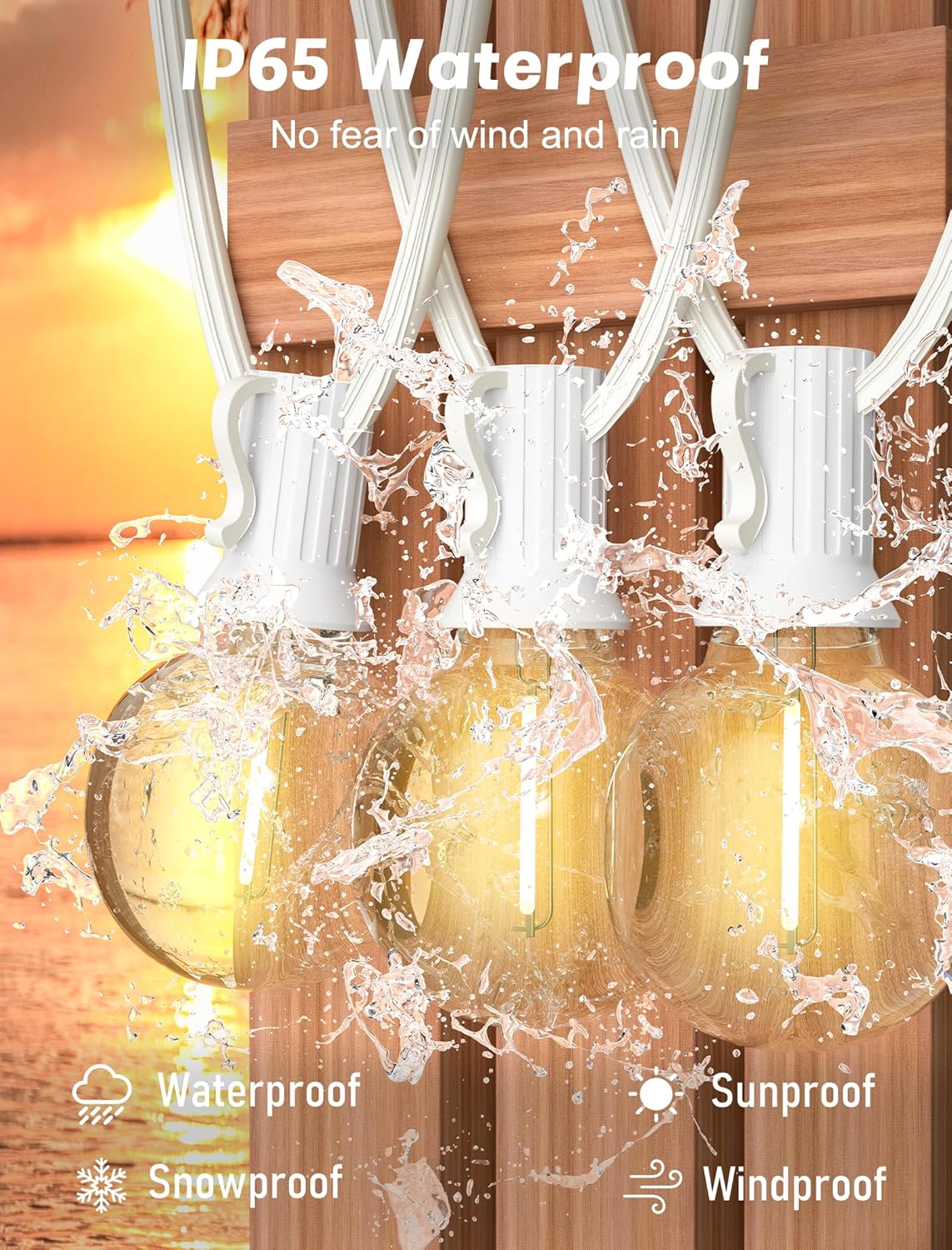 SUNSGNE White String Lights Outdoor, 50FT White Outdoor Lights with 52 G40 Shatterproof LED Bulbs(2 Spare) for Patio Garden Porch Pergola Bistro Outside Decorations, E12 Socket