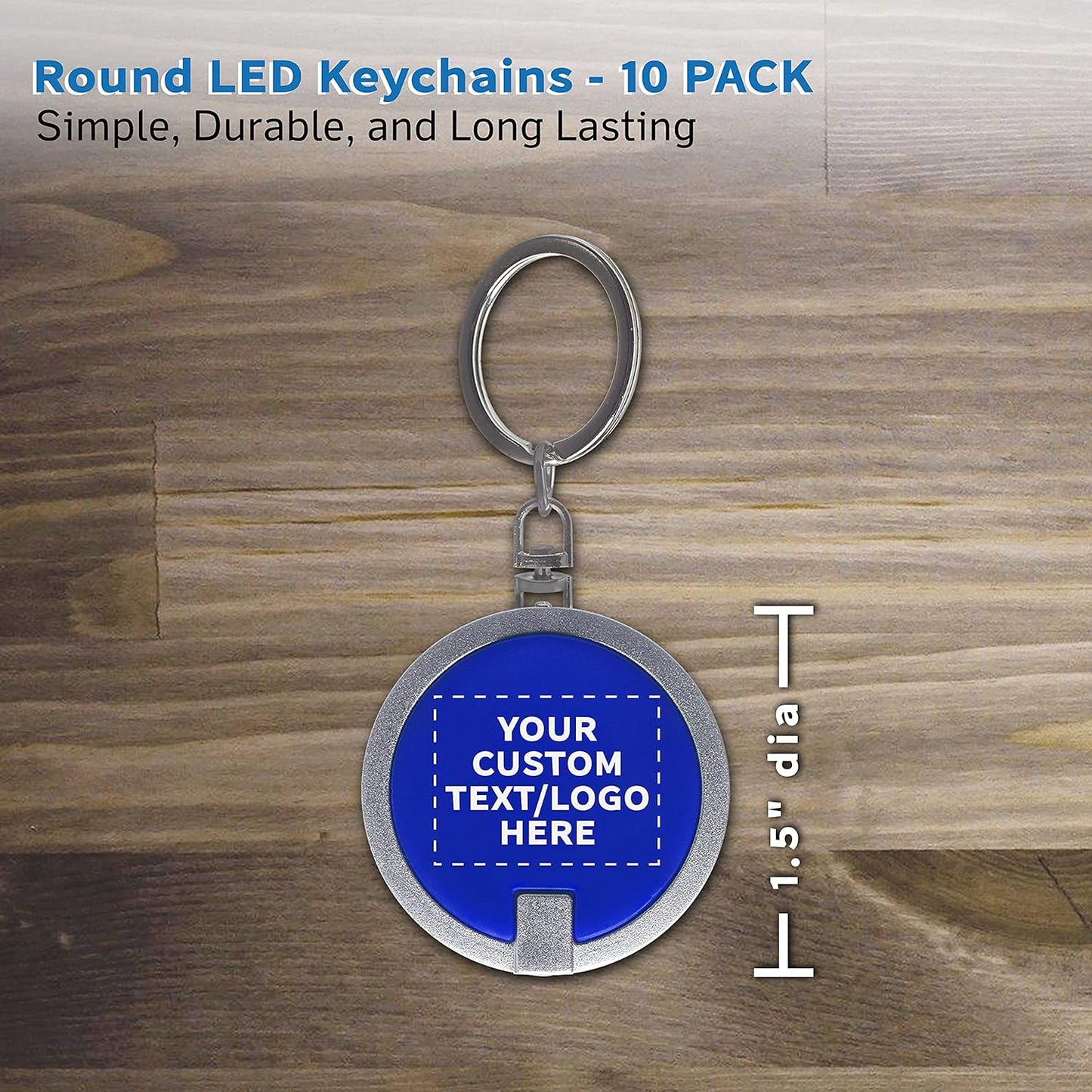 DISCOUNT PROMOS 10 Round LED Keychains - Customizable Text, Logo - Battery included, Plastic - Blue