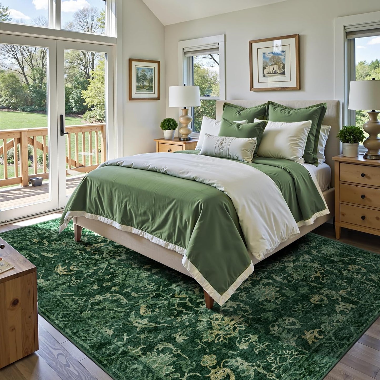 Dark Green Area Rugs 8x10 Rugs for Living Room, Traditional Washable Rugs for Bedroom Distressed Large Area Rug Living Room Rug Non Slip Rug Carpet for Dining Nursery