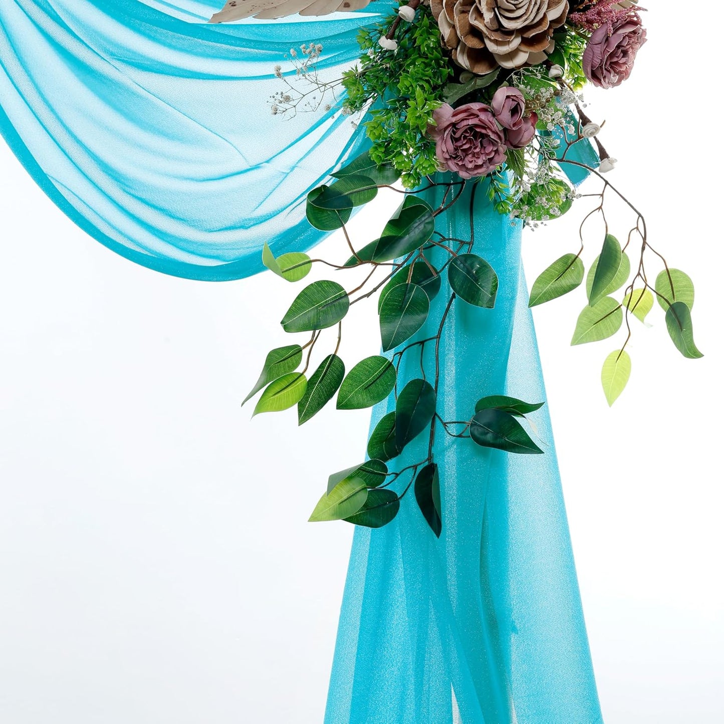 VDS Pack of 2 Panel (30 Inch X 100 Feet) Wedding Arch Draping Fabric Sheer Chiffon Fabric Drapery for Wedding Ceremony Reception Swag Backdrop Canopy Chuppah ARBO Altars Decoration (Peacock Blue)