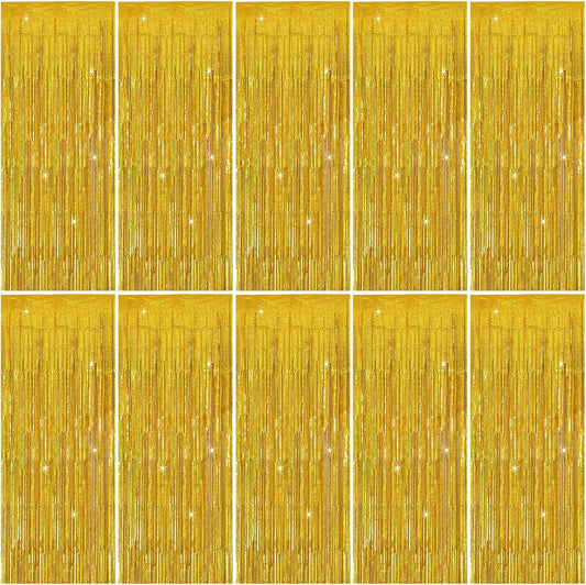 Tinsel Curtain Party Backdrop Gold Birthday Party Decorations 10 Packs Glitter Foil Fringe Curtain Party Decor Streamers Photo Booth for Birthday Christmas Wedding Halloween Graduation Decorations