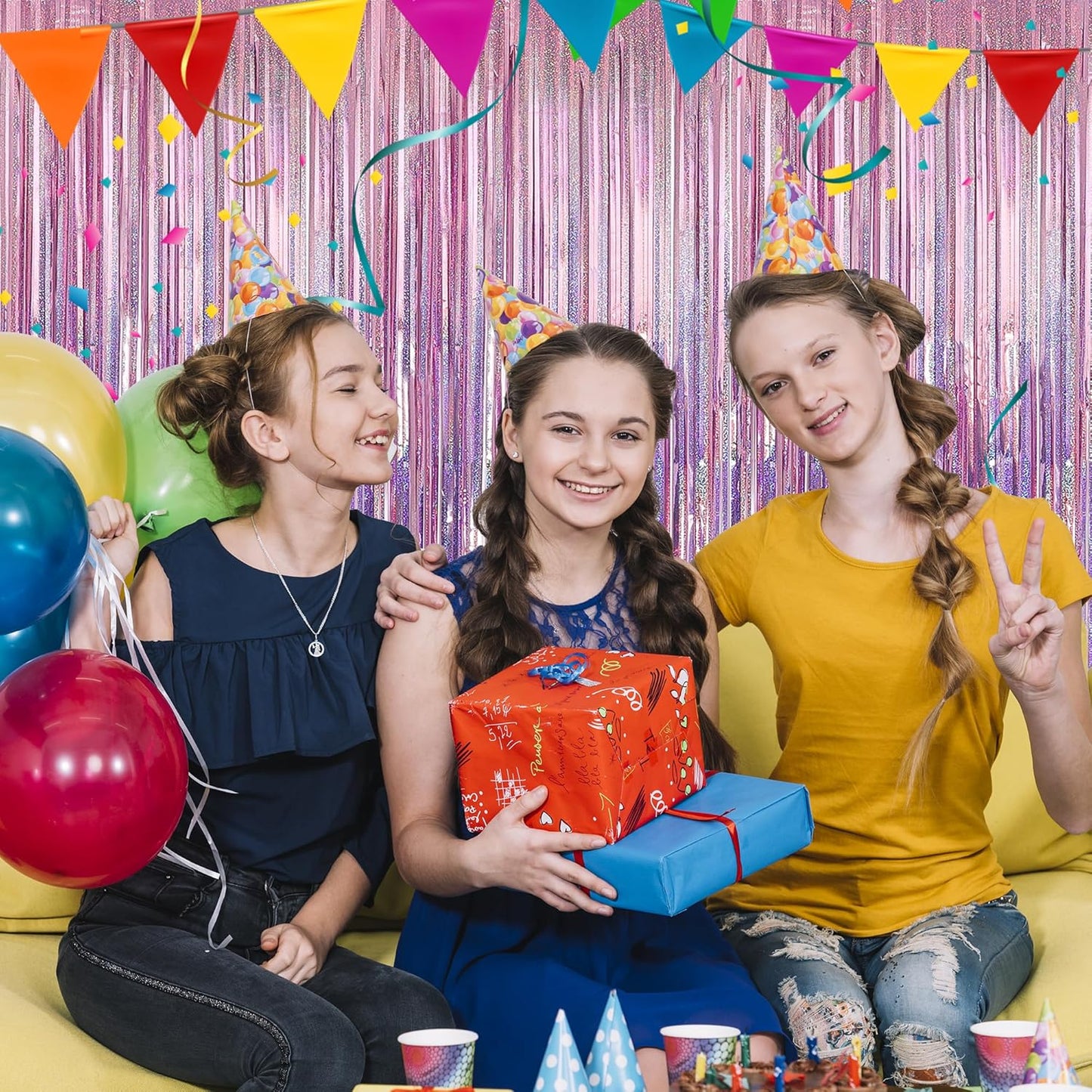 2 Pack Laser Pink Foil Fringe Curtains Streamers Party Decorations 3.3 x 8.2 ft, Tinsel Curtain Fringe Backdrop for Parties, Door Fringe Birthday Streamers, Barbie Backdrop Birthday Party Decorations