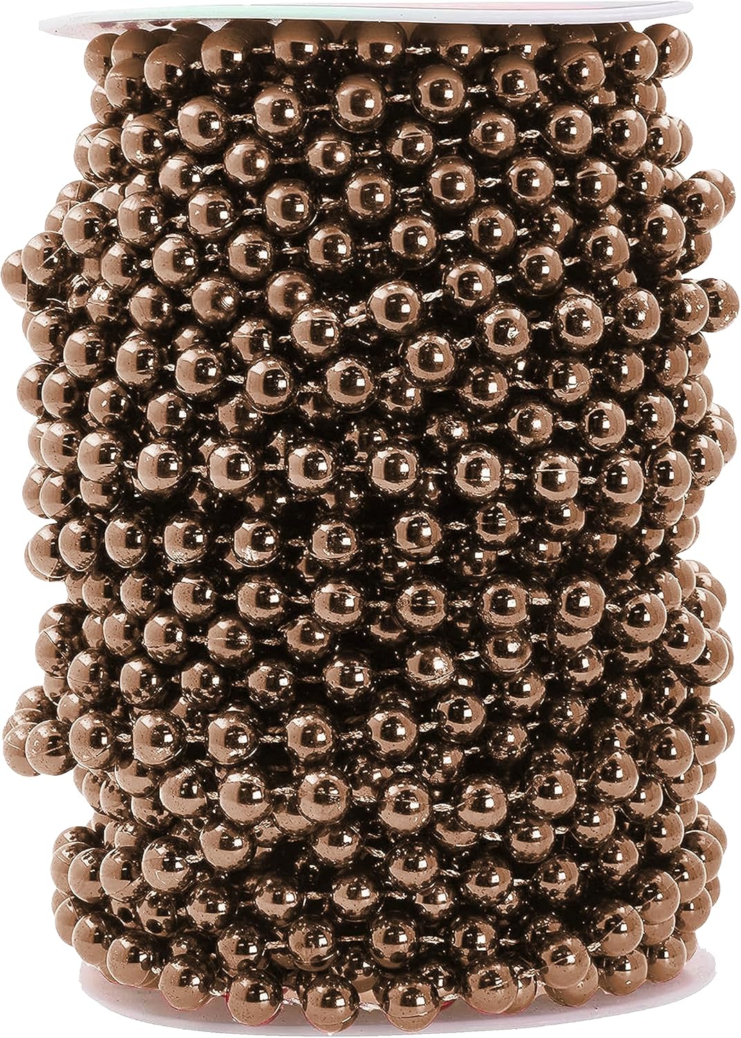Mandala Crafts 8mm Faux Brown Pearl Beads Roll - 20 Yards Strand of Fake Pearls Chain Garlands Spool String for Christmas Tree, Wedding, Party, Vases, DIY Decoration