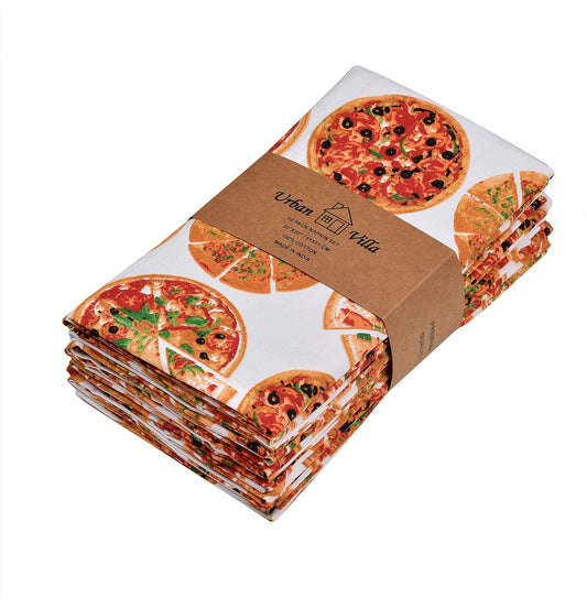 Urban Villa Dinner Napkins Pizza Print Cloth Napkins (Set of 12) Oversized 20x20 Inches 100% Cotton Premium Quality Soft Durable with Mitered Corners Reusable Washable Everyday Use Napkins