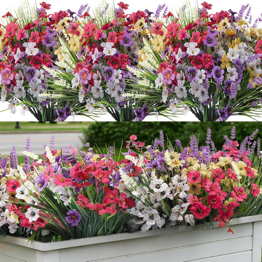 Artificial Flowers for Outdoors 24 Bundles, UV Resistant Colorful Fake Silk Flower Outdoor Planter Garden Decor Indoor Decorations