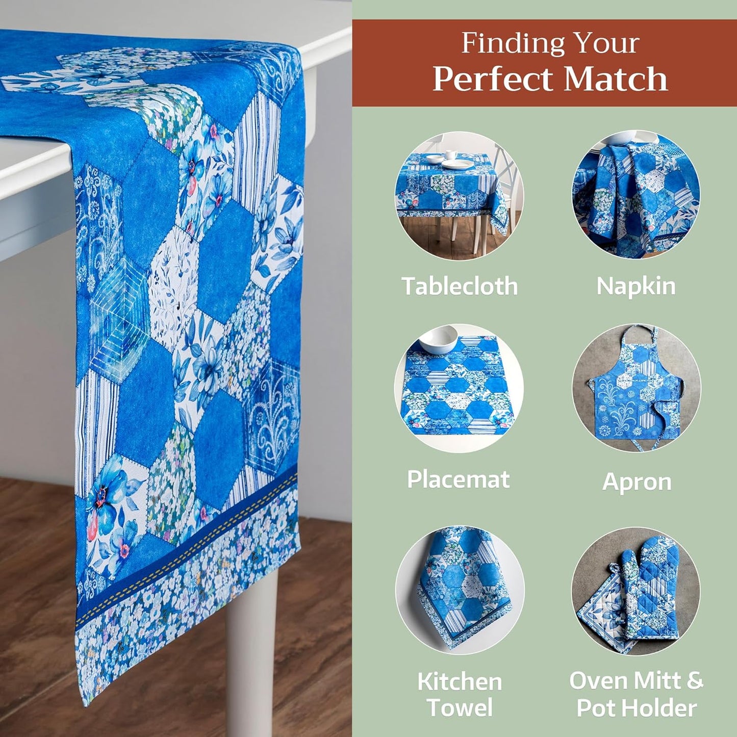 Maison d' Hermine Table Runner 100% Cotton Single Layer Table Runners 108 inches Long Decorative for Home Kitchen Dining Party Wedding Bridal Shower Spring Summer (Summer Blues, 14.50" x 108")