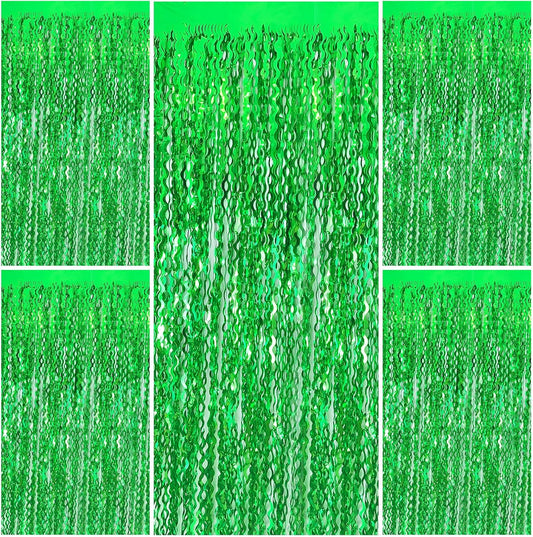 Green Streamers Foil Fringe Backdrop Curtains Photo Booth Props Tinsel Backdrop for Birthday Dinosaur Animal St Patrick's Day Jungle Theme Forest Football Christmas Party Decorations