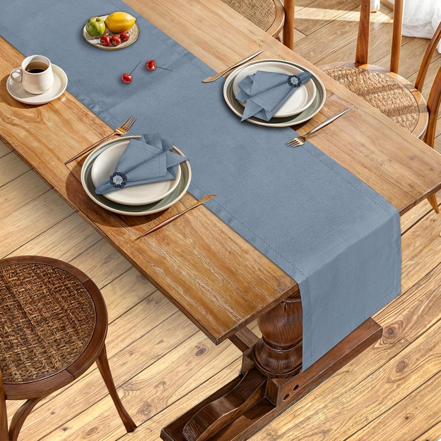 Ruvanti Linen Table Runner 60 Inches, Classic Hemstitch, Washable, Reusable, Non-Slipping, Stain Resistant- Perfect for Parties, Weddings, Dinners, Thanksgiving, Christmas, Indoor use – Grey