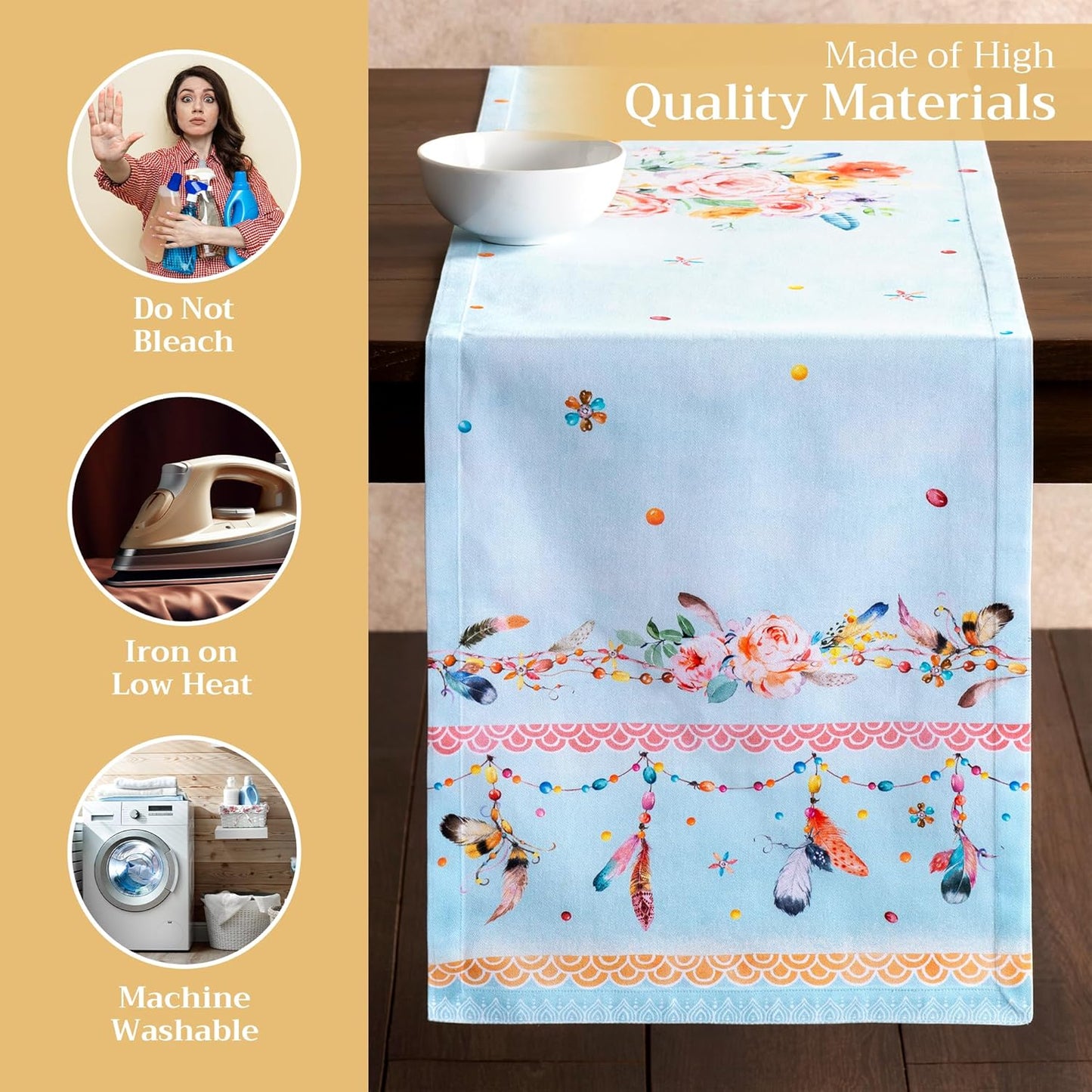 Maison d' Hermine Table Runner 100% Cotton Single Layer Table Runners 72 inches Long Decorative for Home Kitchen Dining Party Baby Shower Wedding Bridal Shower Spring Summer (Ibiza, 14.50" x 72")