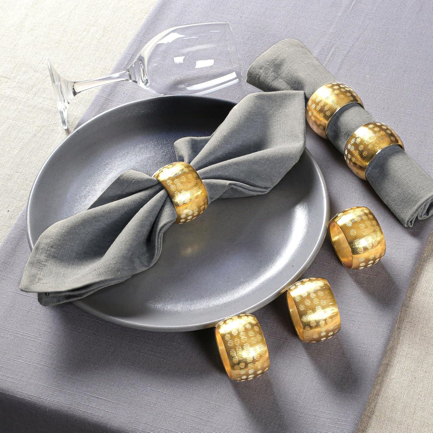 Napkin Rings Set of 12, Metal Napkin Holder Cuffs for Dinner Table Décor, Round Textured Farmhouse Modern Serviette Rings for Christmas, Weddings, Receptions, Daily Use, Gold - ALPHA Living HOME