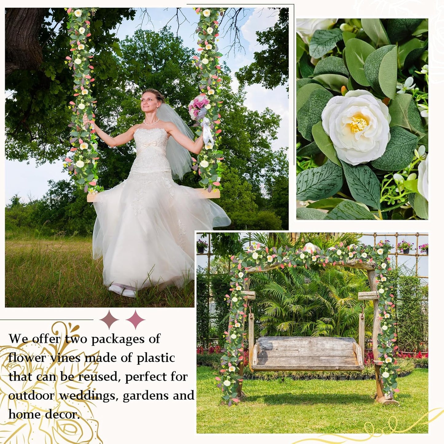 ASTRYAS 2Pcs 6.23Ft Artificial Eucalyptus Garlands with Flowers, Faux Floral Greenery Garlands Fake Flowers Vines for Wedding Table Centerpieces Arch Party Ceremony Backdrop Decor (Pink Leaves)