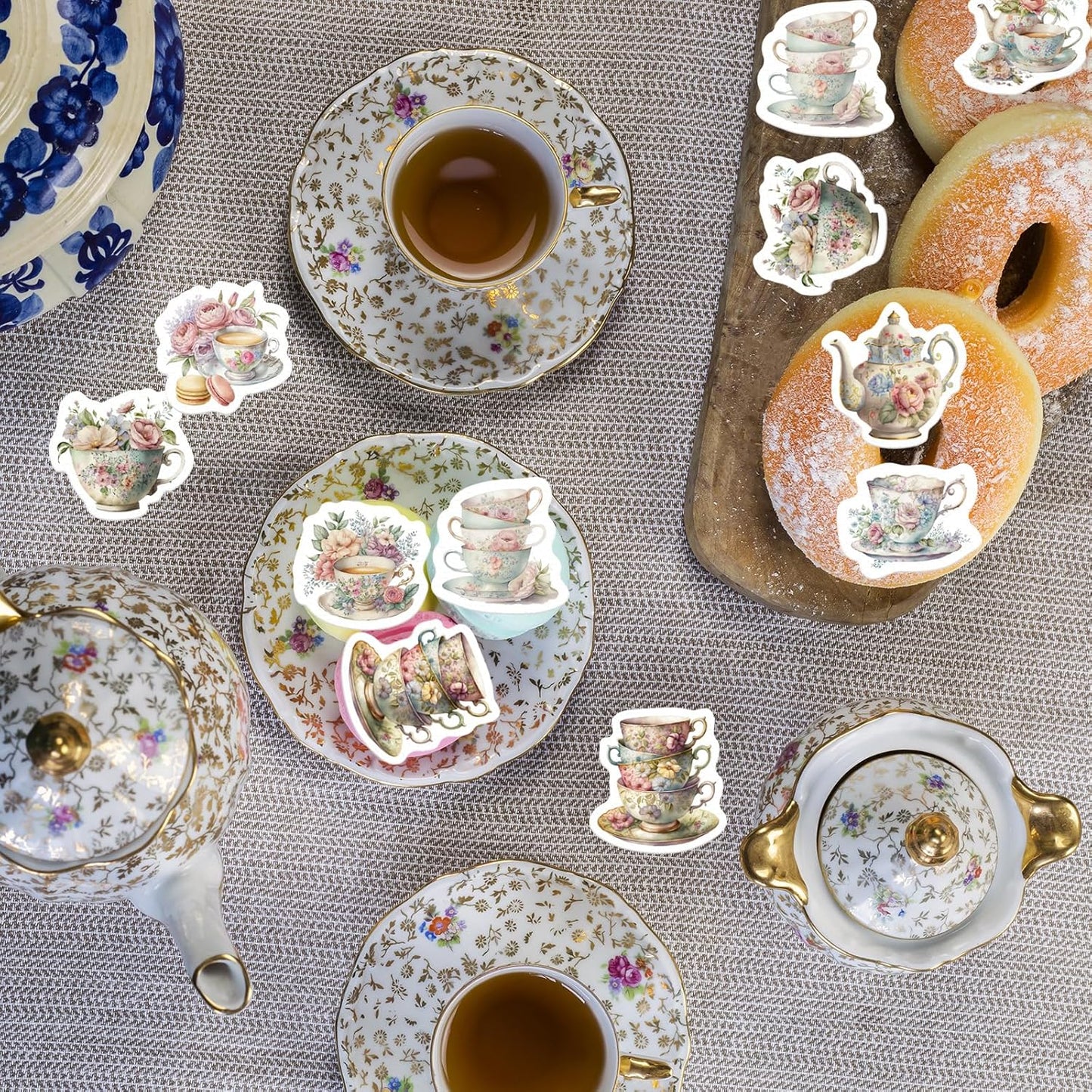 45PCS Edible Tea Party Cupcake Toppers Wafer Paper Teapot Teacup Cupcake Toppers Floral Tea Time Cake Picks Afternoon Tea Decorations for Tea Party Theme Baby Shower Decor Supplies