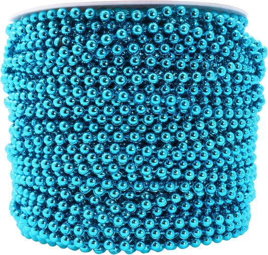 Mandala Crafts 4mm Faux Teal Pearl Beads Roll - 44 Yards Strand of Fake Pearls Chain Garlands Spool String for Christmas Tree, Wedding, Party, Vases, DIY Decoration
