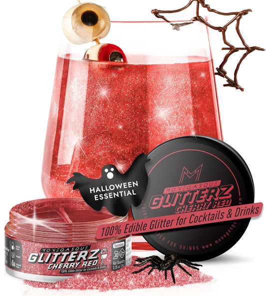MONÉGASQUE Cherry Red Edible Glitter for Drinks 10g – Red Edible Glitter for Cakes & Cupcakes - Champagne & Cocktail Drink Shimmer Flakes - Halloween Food Decorating Sprinkles & Cake Decorations Spray