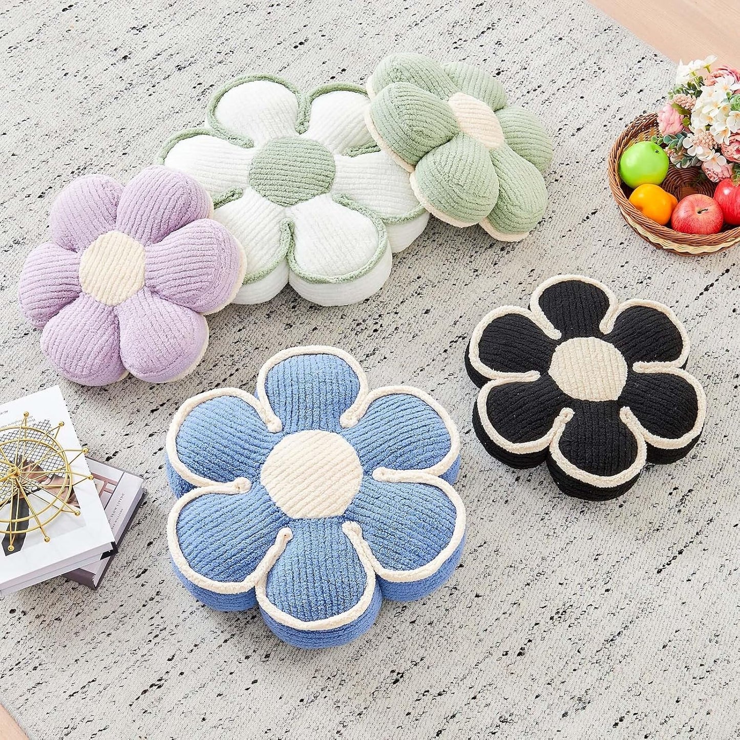 Flower Pillow, Soft Flower Decorative Throw Pillow, Cute Daisy Flower Shaped Seating Floor Cushion Room Décor Plush Pillows for Sofa Couch Bed (13.7 Inch, Blue)