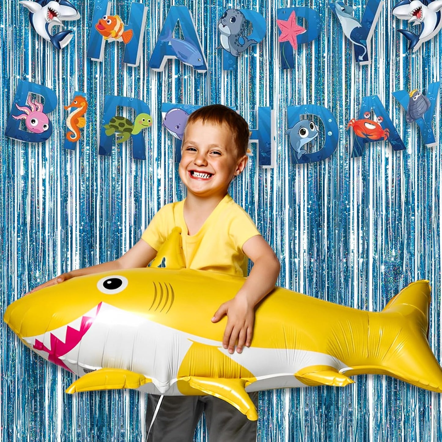 Blue Tinsel Curtain Party Backdrop - GREATRIL Foil Curtain Party Photo Streamers Backdrop for Frozen/Mermaid/Under Sea/Baby Party Decorations - Pack of 2