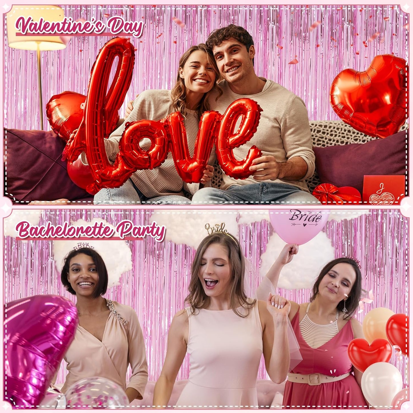 Crosize 3 Pack 3.3 x 9.9 ft Pink Foil Fringe Glitter Curtains Party Decorations, Tinsel Backdrop for Parties, Door Streamers for Birthday, Photo Booth Backdrops, Party Decor