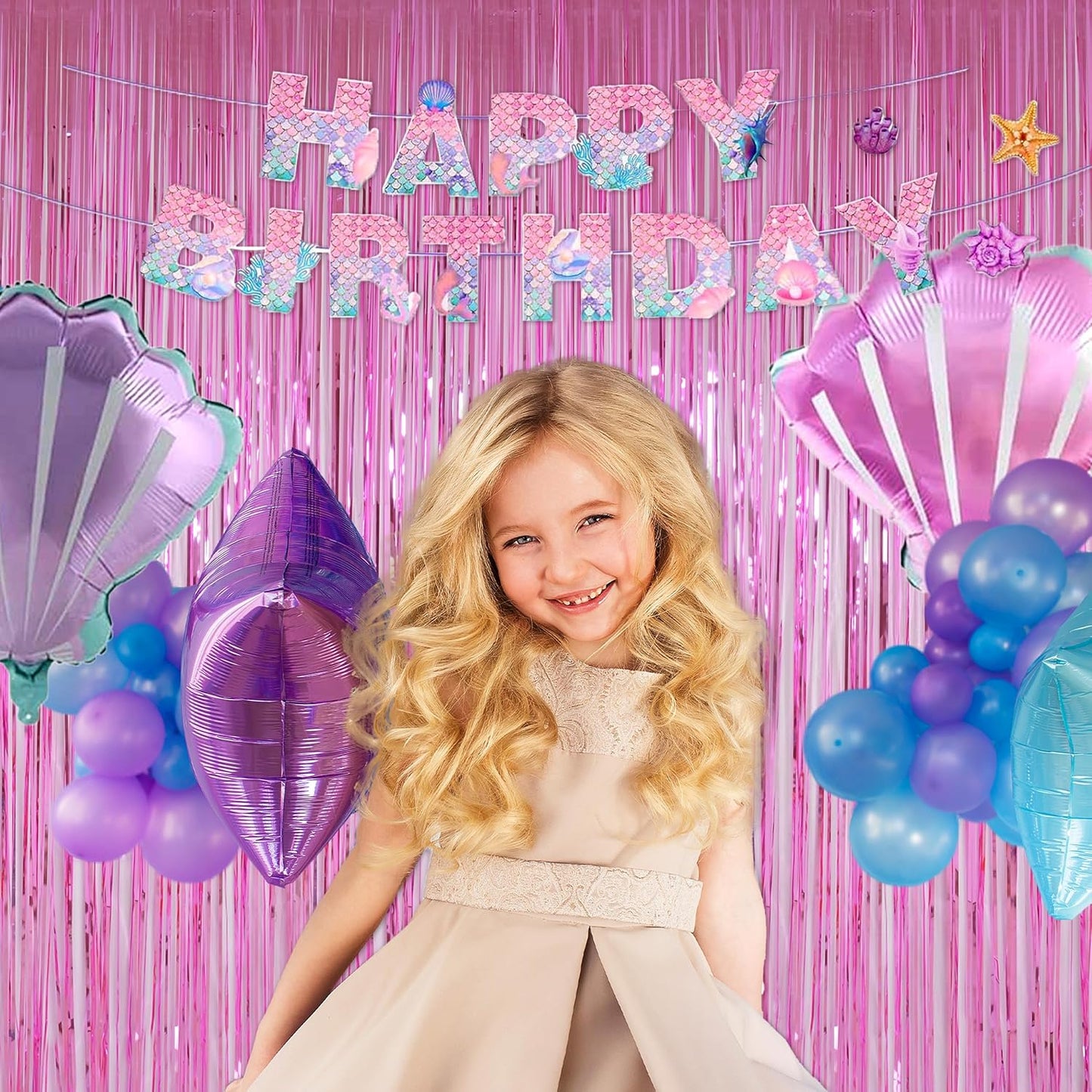 Pink Foil Fringe Curtains Tinsel Backdrop, Melsan 3.2 x 8 ft Metallic Tinsel Curtains Party Decorations for Baby Shower,Babbie, Mermaid Themed Birthday Party Backdrop - Pack of 2