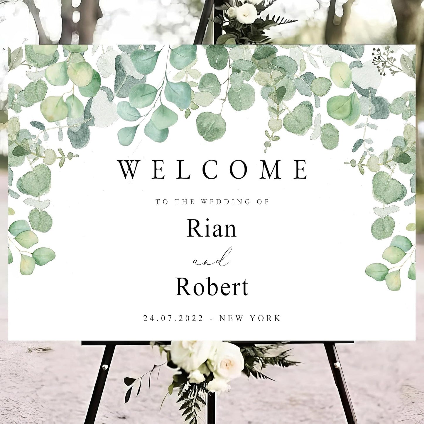 Generic Eucalyptus Wedding Welcome Sign, Minimalist, Greenery, Foliage, 12x18, 18x27, 24x36 Inch, Plastic, 4mm, Tabletop Mount