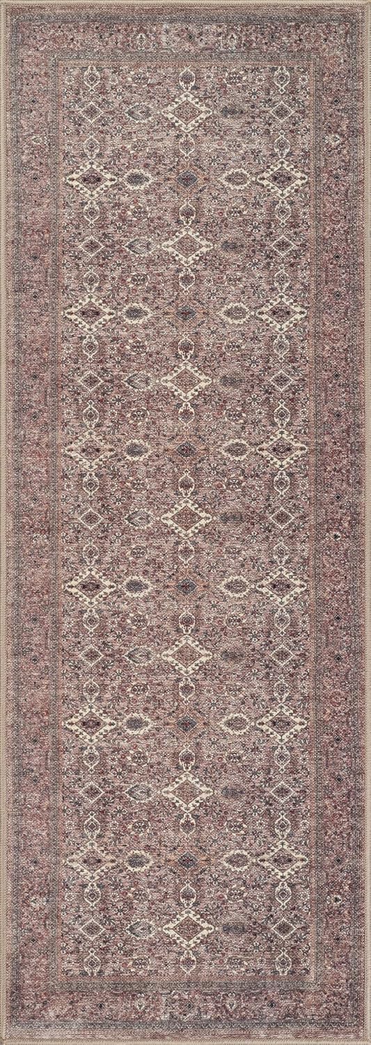 Bloom Rugs Washable Non-Slip 12 ft Runner - Beige Traditional Bordered Runner for Entryway, Hallway, Bathroom, and Kitchen - Exact Size: 2.5' x 12'