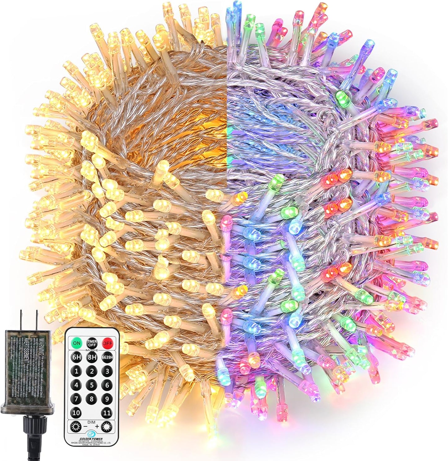 BrizLabs Christmas Lights, 180ft 500 LED Color Changing String Lights, 11 Modes Warm White & Multicolor Christmas Tree Lights with Remote, Dimmable Christmas Lights String Clear Wire for Xmas Decor