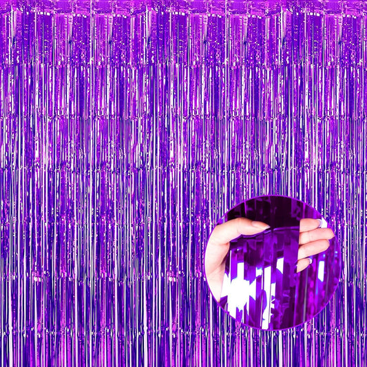4 Pack Purple Foil Fringe Curtain Backdrop, 3.28Ft x 8.2Ft Metallic Tinsel Foil Fringe Streamer for Party, Photo Booth Props, Birthday, 2022 Graduation Decoration Party Supplies