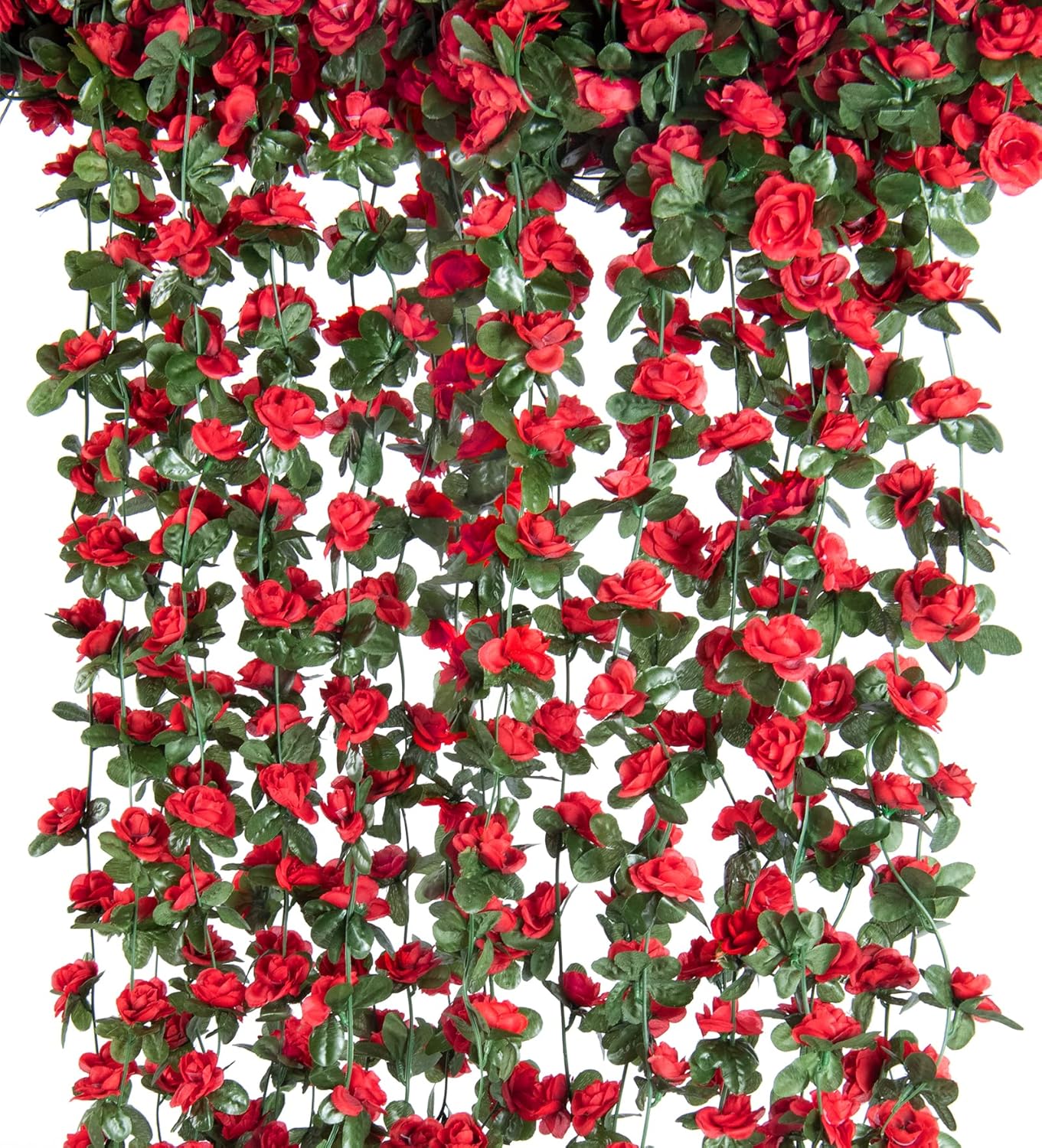 6 Pcs x 8.2 ft Flower Garland Artificial Rose Vine Flowers with Green Leaves Hanging Fake Roses Vine for Room Party Home Wedding Birthday Christmas Wall Arch Decor, Spring Red Flower