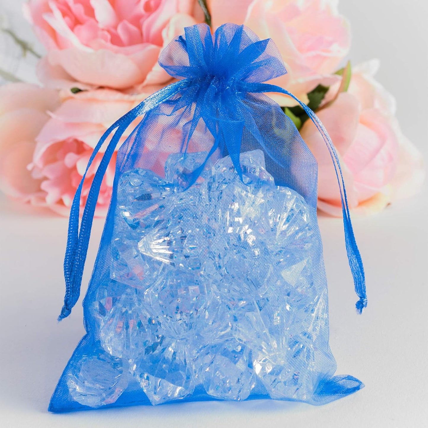 Super Z Outlet 100 Pack 5x7 Inch Mini Sheer Drawstring Organza Transparent Bags Jewelry Sack Pouches for Wedding, Party Decorations, Arts & Crafts Gifts (Royal Blue)