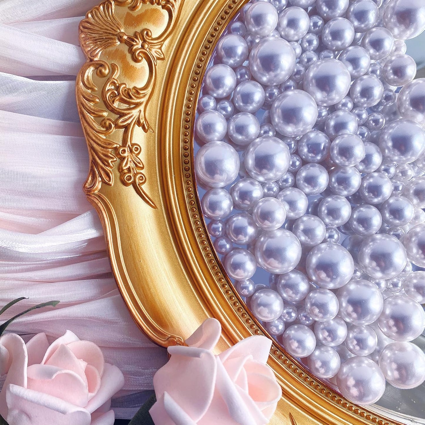 120 PCS 8/14/20mm No Hole Polish Pearl Beads for Centerpiece, Light Purple Beads Decorative Vase Fillers, Plastics Pearls for Vases, Table Scatters, Wedding Party Decor