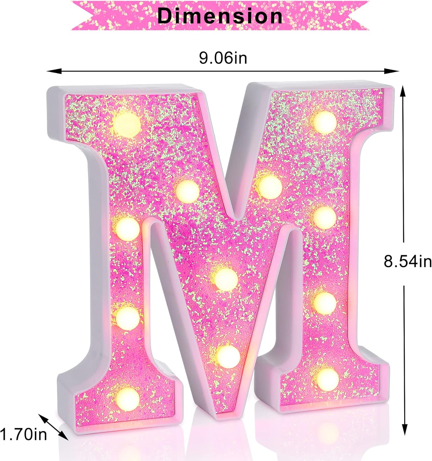 Foaky Pink Light up Letters，Pink Party Decorations,Girls Room Decor,Glitter Light Up Letters,Alphabet Letter Sign for Night Light Birthday Party Girls Gifts, Home Bar Decoration（M）