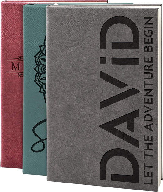 Personal Leather Journal Notebooks | 12 Design, 9 Color - Gray | Journal for Women, Men - Custom Notebook to Write in - Diary for Girls, Women - Personalized Gift Idea for Girl, Boy, Mom and Dad