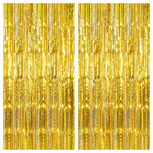 KatchOn, Gold Backdrop Curtain - 2 Pcs | Foil Fringe Curtain for 50th Birthday Decorations | Gold Streamers for New Years, Casino, Bachelorette, 50th Anniversary Decorations