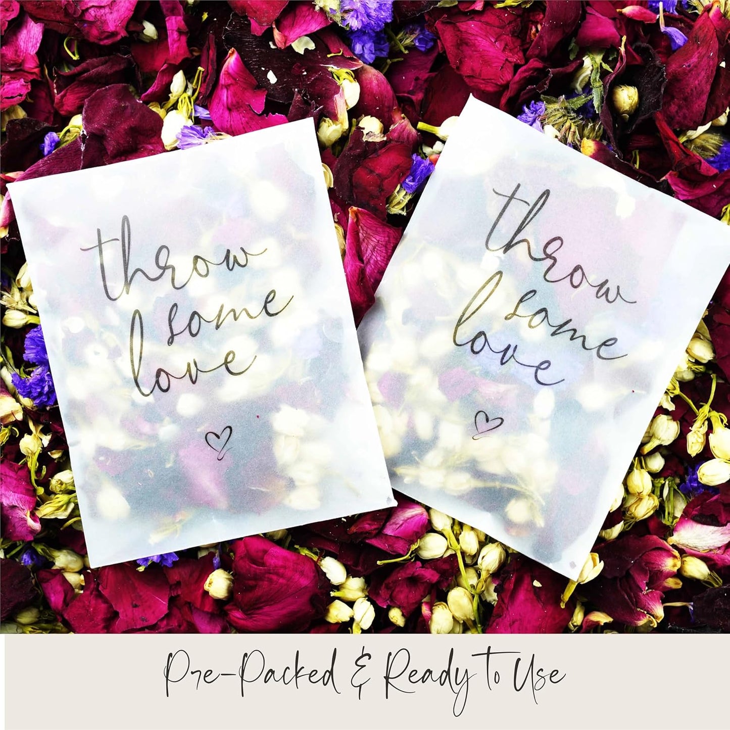 Rainbow Pana 50 Pack Prefilled Confetti Packets | Biodegradable Confetti, Dried Flower Petals | Real Flower Petals to Throw at Wedding, Glassine Bags Rose Petals Wedding Send Off Ideas