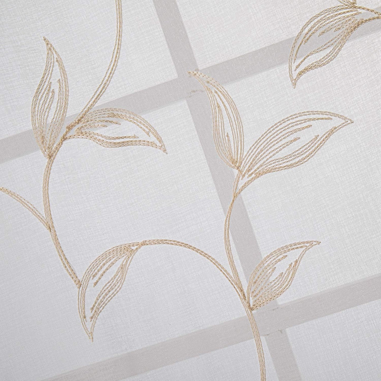 VISIONTEX Sheer Curtains 84 inch Length 2 Panels Set, White Voile Crushed Cream Vine Leaves Embroidery, Rod Pocket Embroidered Window Drapes for Living Room and Bedroom, 54" x 84"