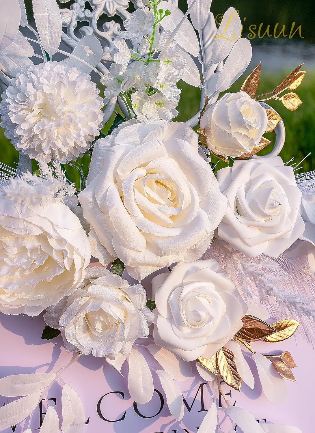 Wedding Arch Flowers, Artificial Flowers for Reception Backdrop and Welcome Ceremony Sign, Large Flower Swag for Dreamy Romantic Wedding Ceremony Floral Decor - Pack of 2