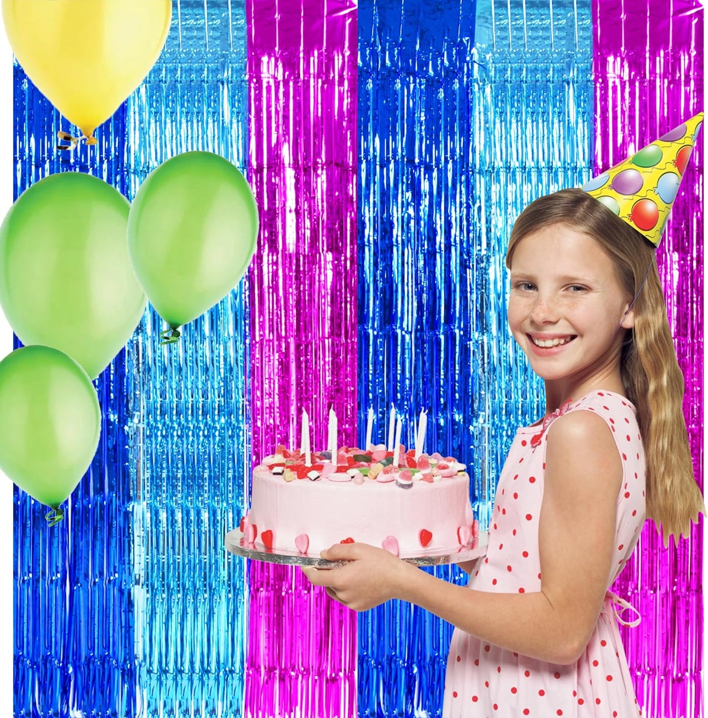 TONIFUL Blue Pink Door Streamers,Blue and Pink Photo Booth Backdrop Metallic Streamers Foil Fringe Curtain for Birthday,New Year,Graduation,Grad,Baby Shower Party Streamers Decoration