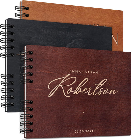 Personalized Wood Wedding Guest Book - 5 Colors/Finishings, 2 Sizes, 12 Designs - Wood Wedding Decorations, Guest Book Signs for Wedding Reception (DESIGN 6)