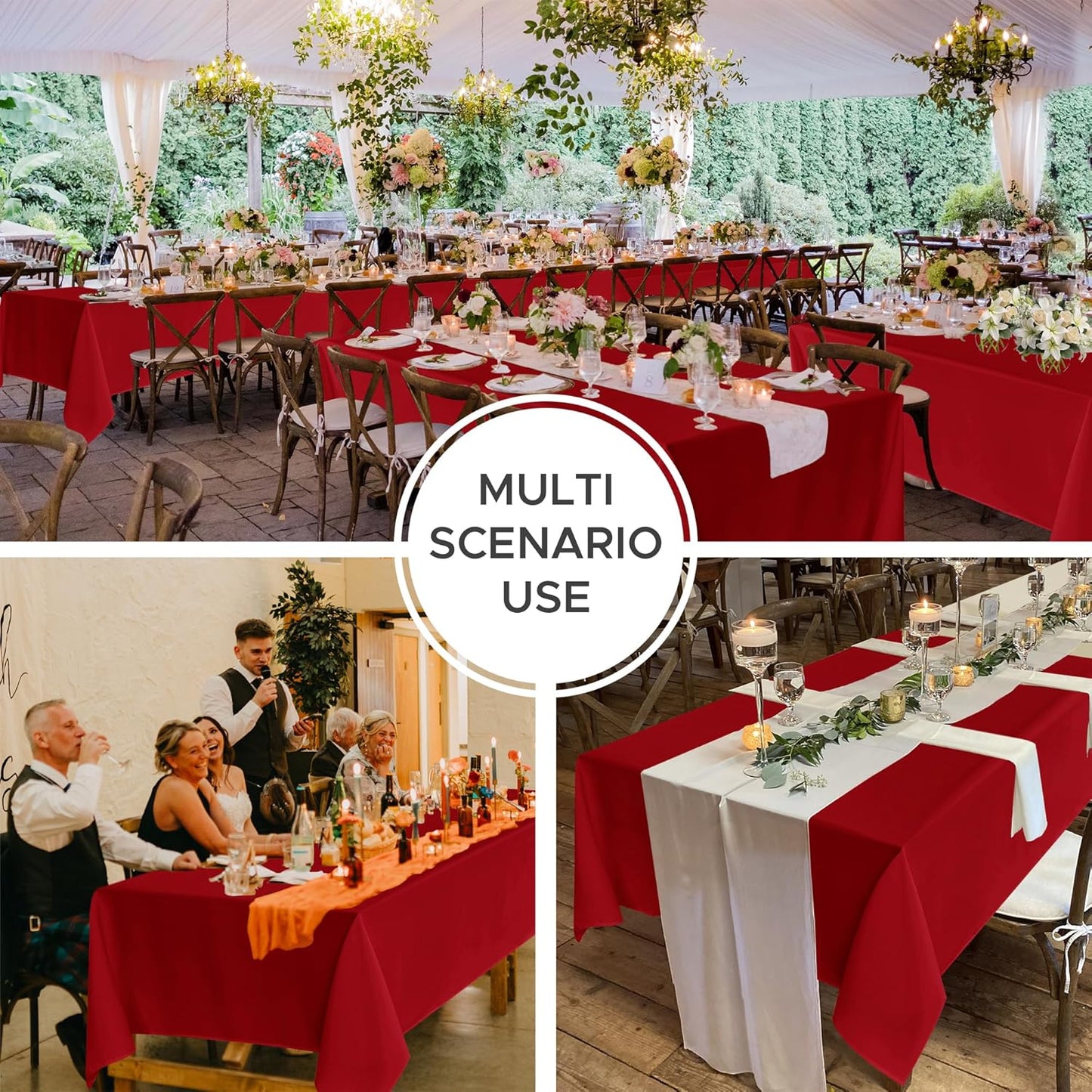 Fitable 8 Pack Table Cloth Rectangle Table: Stain and Wrinkle Resistant Tablecloth Rectangular, Washable Polyester Tablecloths for Wedding Christmas Party Dining Banquet Event(Red, 70x108 Inch)