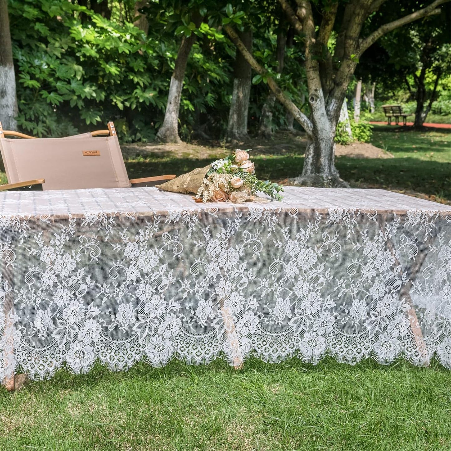 TINWIN Rectangle Lace Tablecloth 60x120 Inch White Vintage Runner Eyelash Fabric for Kitchen Dining Picnic Table Wedding Decor for Home Decoration Tea Party Decor-3