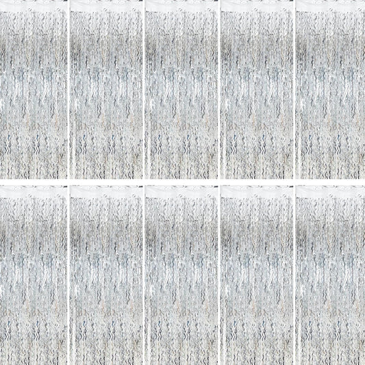 Silver Birthday Party Decorations 10pcs Silver Streamers Foil Fringe Backdrop Curtains Photo Booth Props Prom Decorations for Bachelorette, Engagement, Disco Party, Graduation,Wedding, Anniversary