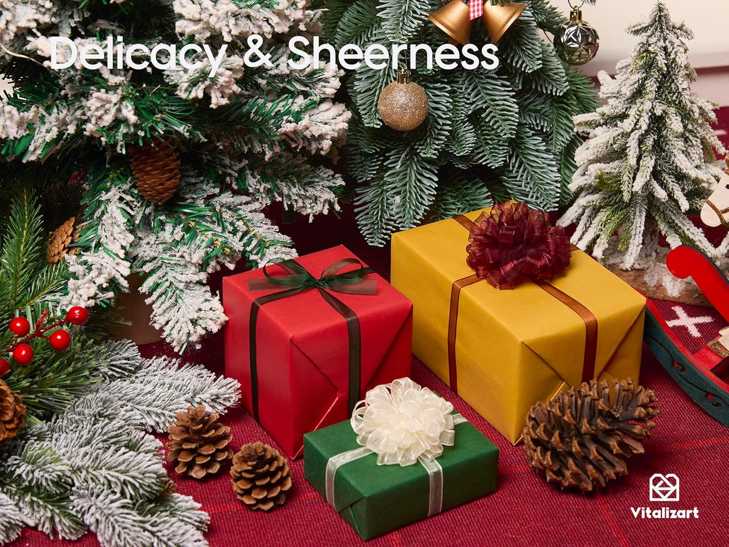 Vitalizart 3/8" x 30Yd Organza Ribbon Christmas Sheer Ribbons Set 10 Yd x 3 Rolls Red Green White Handmade Eco-Friendly for Christmas Gift Wrapping Tree Decor Bows Wreaths