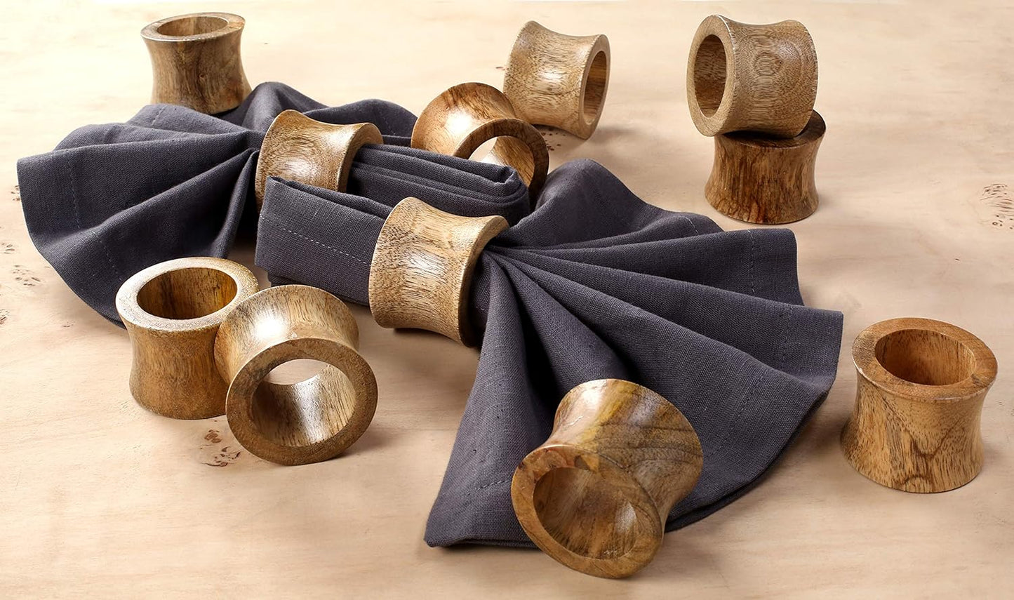 Wooden Napkin Rings Set of 12 - Handcrafted Napkin Holder for Dinner Table Decoration, Weddings, Home, Kitchen, Decor, Dinner, Parties, Every Day Use - Durable, Versatile (Brown)- CLEENTABLE