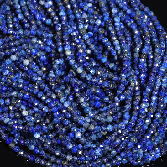 Song Xi 120pcs 3mm Natural Dark Lapis Lazuli Gemstone Beads Faceted Round Loose Stone Beads for Jewelry Making