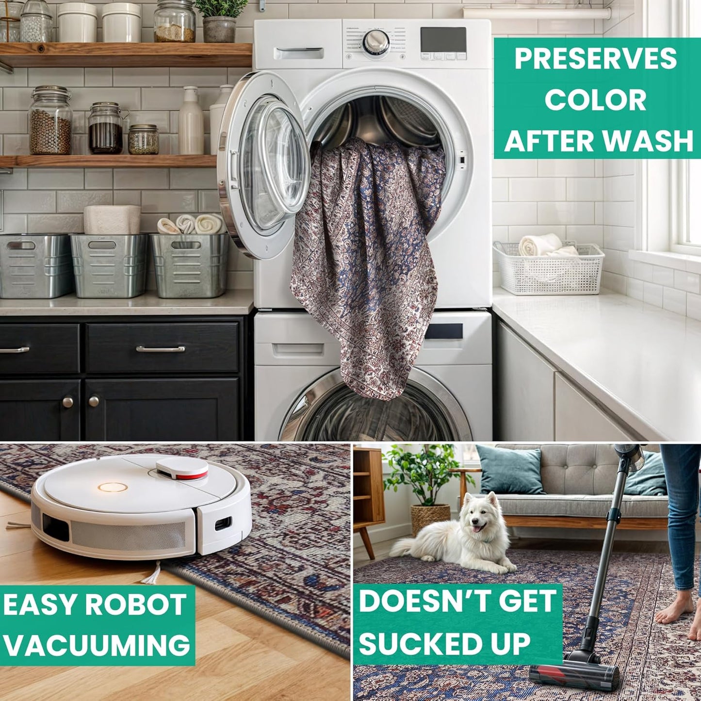 Bloom Rugs Washable Non-Slip 6' x 9' Rug - Dark Blue/Beige Traditional Medallion Area Rug for Living Room, Bedroom, Dining Room, and Kitchen - Exact Size: 6' x 9'