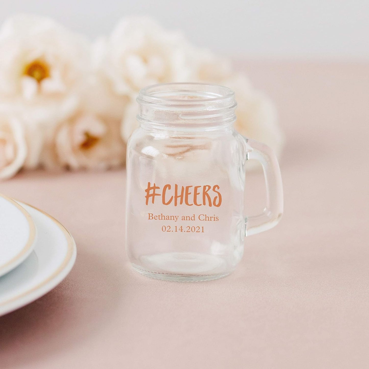 WEDDINGSTAR Personalized 4oz Mini Mason Jar Shot Glass Customizable Full Color Print - 60 pack