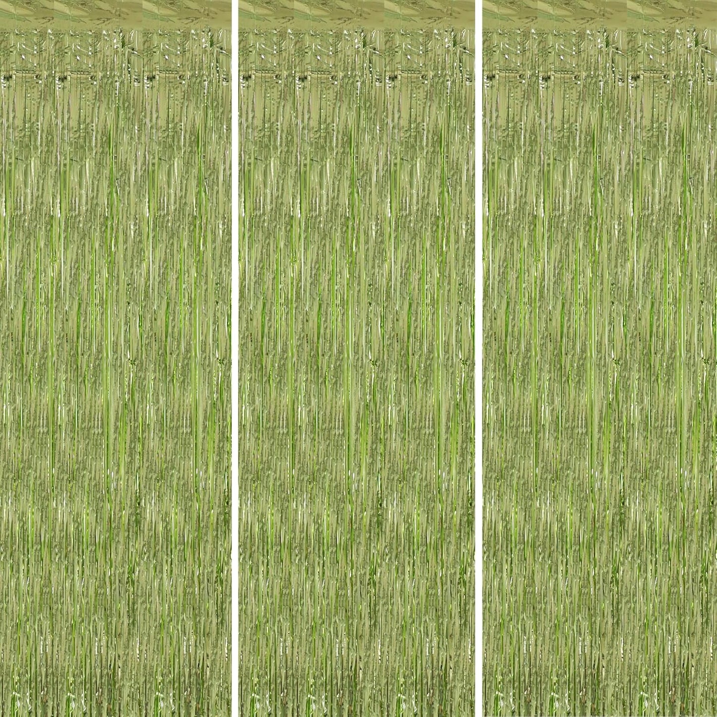 TONIFUL 3Pcs Light Green Door Streamers,Green Photo Booth Backdrop,Metallic Streamers Green Foil Fringe Curtains for Birthday,Christmas,New Year,St. Patrick's Day Party Streamers Decor