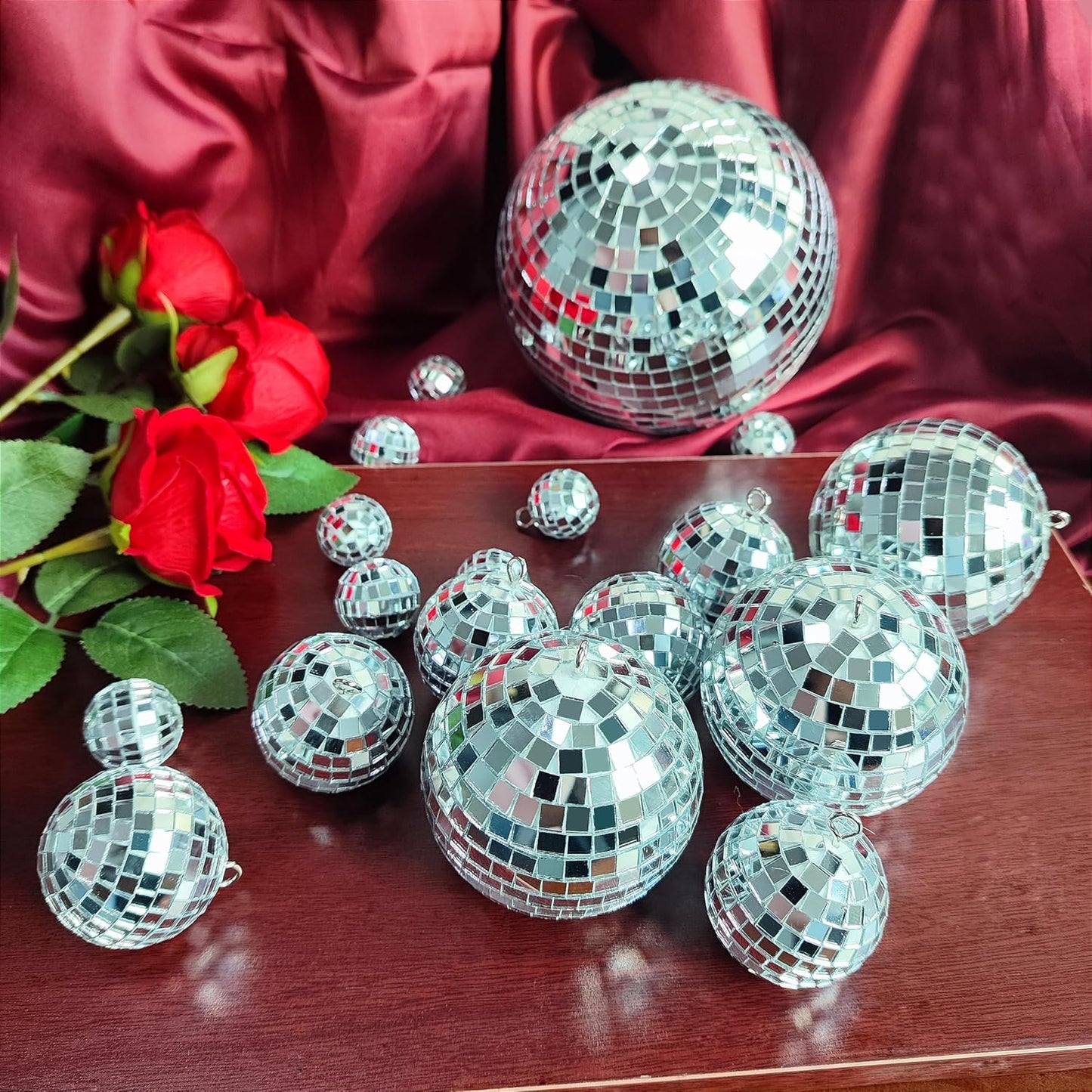 54 Pcs Disco Ball Hanging Decor - Mini Silver Mirror Ball Cake Topper for 74s Themed Party, Wedding, Christmas Supplies